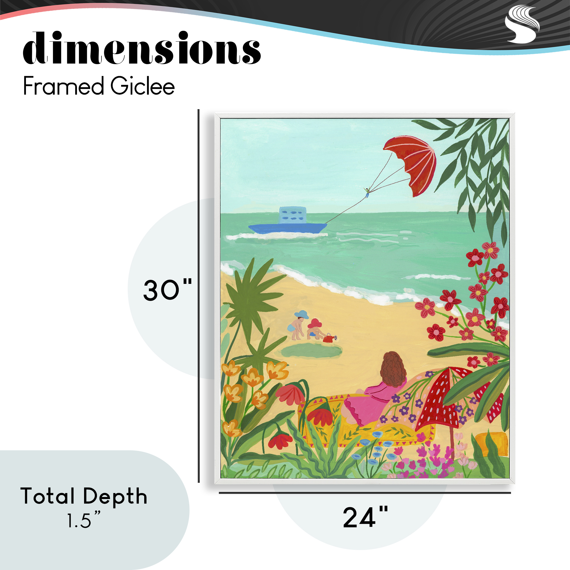 Beach And Flowers View White Framed Giclee Art, design by Nabeela Rumi
