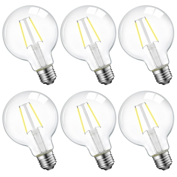 E Energetic Lighting Led Edison Light Bulb, 5W Dimmable, G25 Globe Shape, Clear Glass, 60W Equivalent, 5000K Daylight, 500Lm, G80 Christmas Light, E26 Standard Base, Ul Listed, 6-Pack