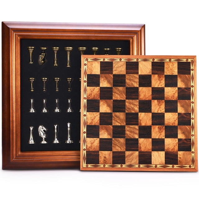 Juego de ajedrez AMEROUS de madera de 35 cm con piezas de metal y almacenamiento