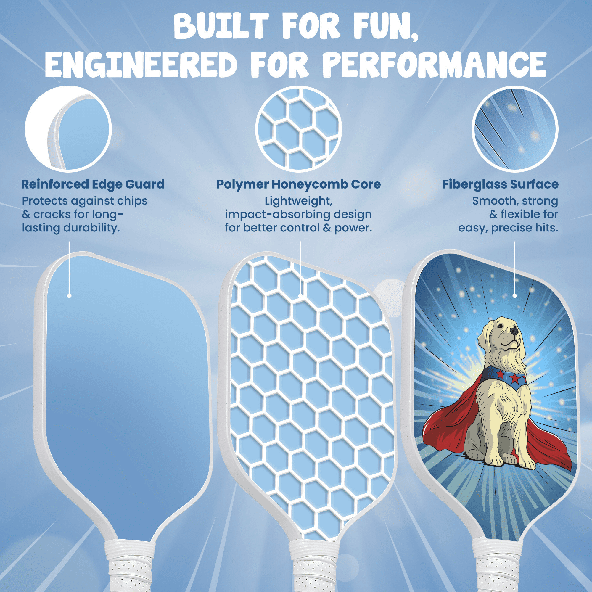 Kids Pickleball Paddle – Dog Design for Ages 3–12 | Lightweight 0.37 lb Fiberglass Paddle with Small Grip | Beginner-Friendly Paddle for Boys & Girls