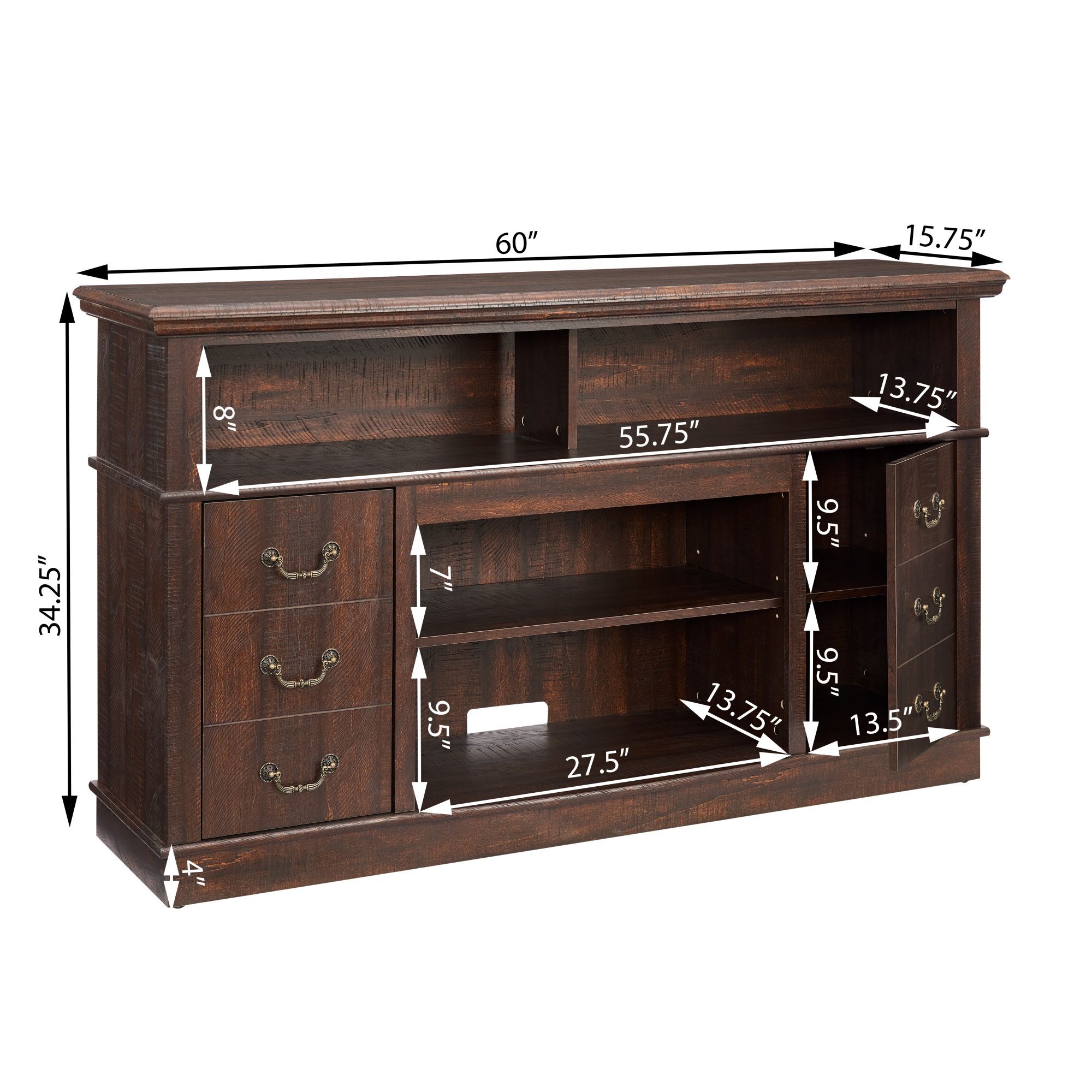 DEALTOPS Farmhouse TV Stand Entertainment Console Center with Spacious Space for TVs Up to 65'', Espresso