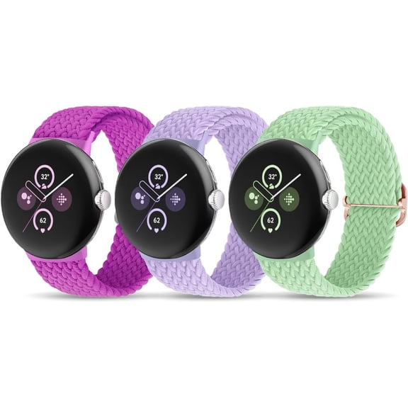 KOMI 3Pack Bands Compatible with Google Pixel Watch 3 Band 41mm/Pixel Watch 2 Band/Google Pixel Watch Band - Upgraded Connector - Elastic Nylon Breathable Sport Straps for Women Men