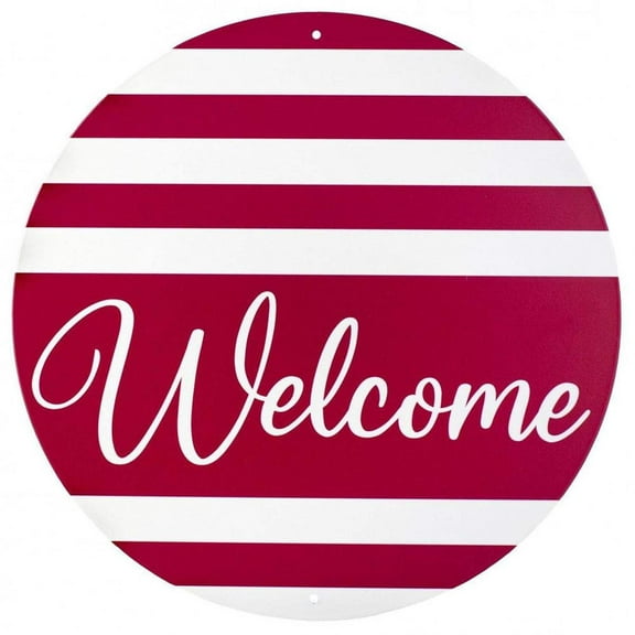 12" Metal Sign: Welcome Red Stripes