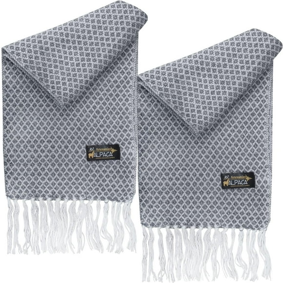 Bufanda Hecha a Mano AlpacaGrayWhite 2Pzas Gris/Blanco 170cm x 21cm Hechas a Mano Alpaca.