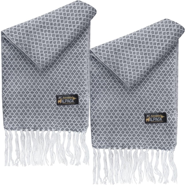 Bufanda Hecha a Mano AlpacaGrayWhite 2Pzas Gris/Blanco 170cm x 21cm Hechas a Mano Alpaca.