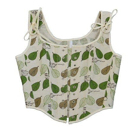 Womens Summer Tops Clearance Women s Bustiers & Corsets Lace Corset Tops for Women Plus Size Tops for Women Women Leaves Printing forward Bandage Retro Corset Straps Tank Top