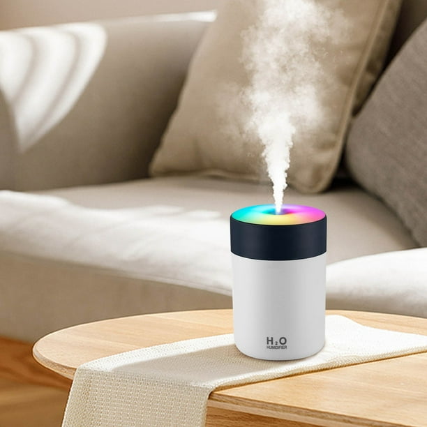 Humidificador de taza colorido con difusor de aromaterapia y 7 luces LED | Minihumidificador silencioso de 300 ml para dormitorio, oficina, coche o escritorio | Alimentación por USB, apagado