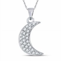 10kt White Gold Womens Round Diamond Crescent Moon Fashion Pendant 1/8 Cttw