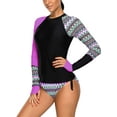 thumbnail image 2 of Womens Long Sleeve Rashguard Side Ties Color Block Print Tankini Swimsuit S-XXXL, 2 of 3