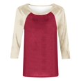 thumbnail image 6 of Tittly T Shirts for Women Tshirts Shirts Women Long Sleeve Round Neck Top Solid Color Color Matching Fashion Sleeves Casual T Shirt Summer Tops Basic Tees Wine M, 6 of 7