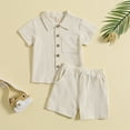 thumbnail image 6 of WOLLED Baby Infant Boys Cotton Linen Shorts Set Solid Color Short Sleeve Button down T-Shirt Tops and Shorts Summer Outfit Clothes for 6M-4T, 6 of 11