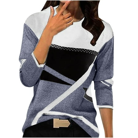 

Fall Shirts for Women 2022 Fashion Dressy Casual Long Sleeve Trendy Geometric Tunic Tops Plus Size Crewneck Sweatshirts