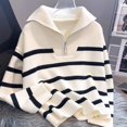 thumbnail image 4 of Baywell Autumn and Winter Women's Sweater Zipper Short Jumper, Black and White Striped White,One Size, 4 of 7