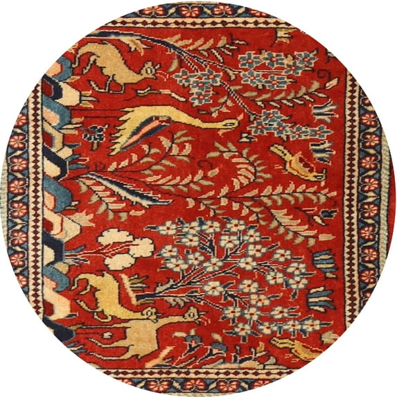 Ahgly Company Indoor Round Traditional Orange Brown Animal Area Rugs, 4' Round