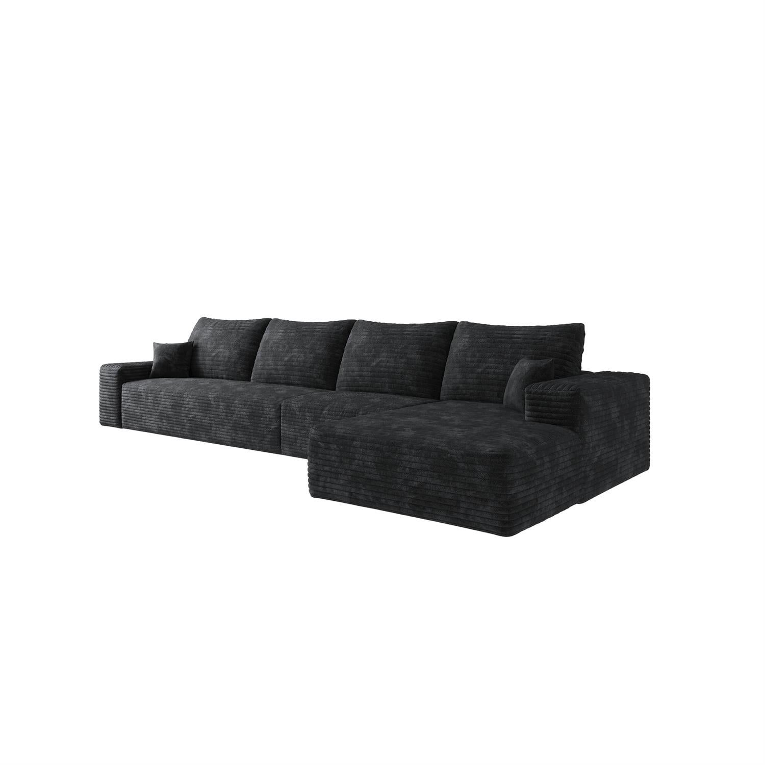 Demi Bonn 135" L-Shaped Cloud Sectional Sofa with Chaise, Modern Deep Seat Modular Couch for Living Room/Bedroom, No Assembly Needed, Black