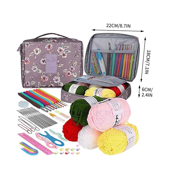 REZUOFI 1 Pcs Complete Crochet Set of 59 for Beginners with Ergonomic Hooks and Yarn, Starter Craft Set for Lace and Scarf Making, Portable Storage Bag Included