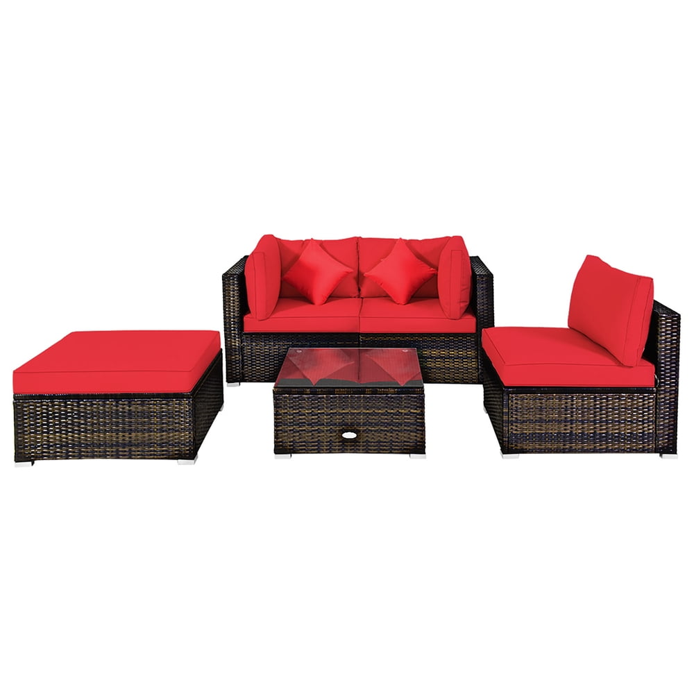 Costway 5PCS Outdoor Patio Rattan Furniture Set Sectional Conversation