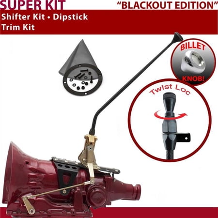 American Shifter FMX Shifter Kit Black 16 in. Trim Kit Dipstick Push Button Gray Boot Billet Knob for F24CD