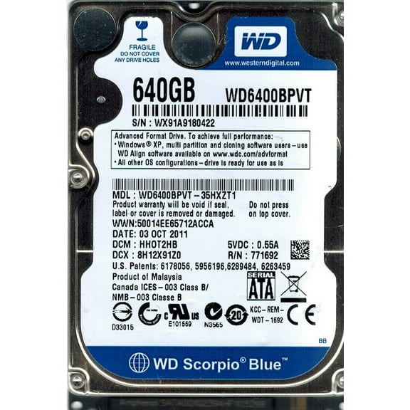 Western Digital WD6400BPVT-35HXZT1 640GB DCM: HHOT2HB