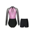 thumbnail image 2 of iiniim Womens Long Sleeve Leotards Shiny Rhinestone Gymnastcis Bodysuit with Shorts for Perfromance Pink L, 2 of 7