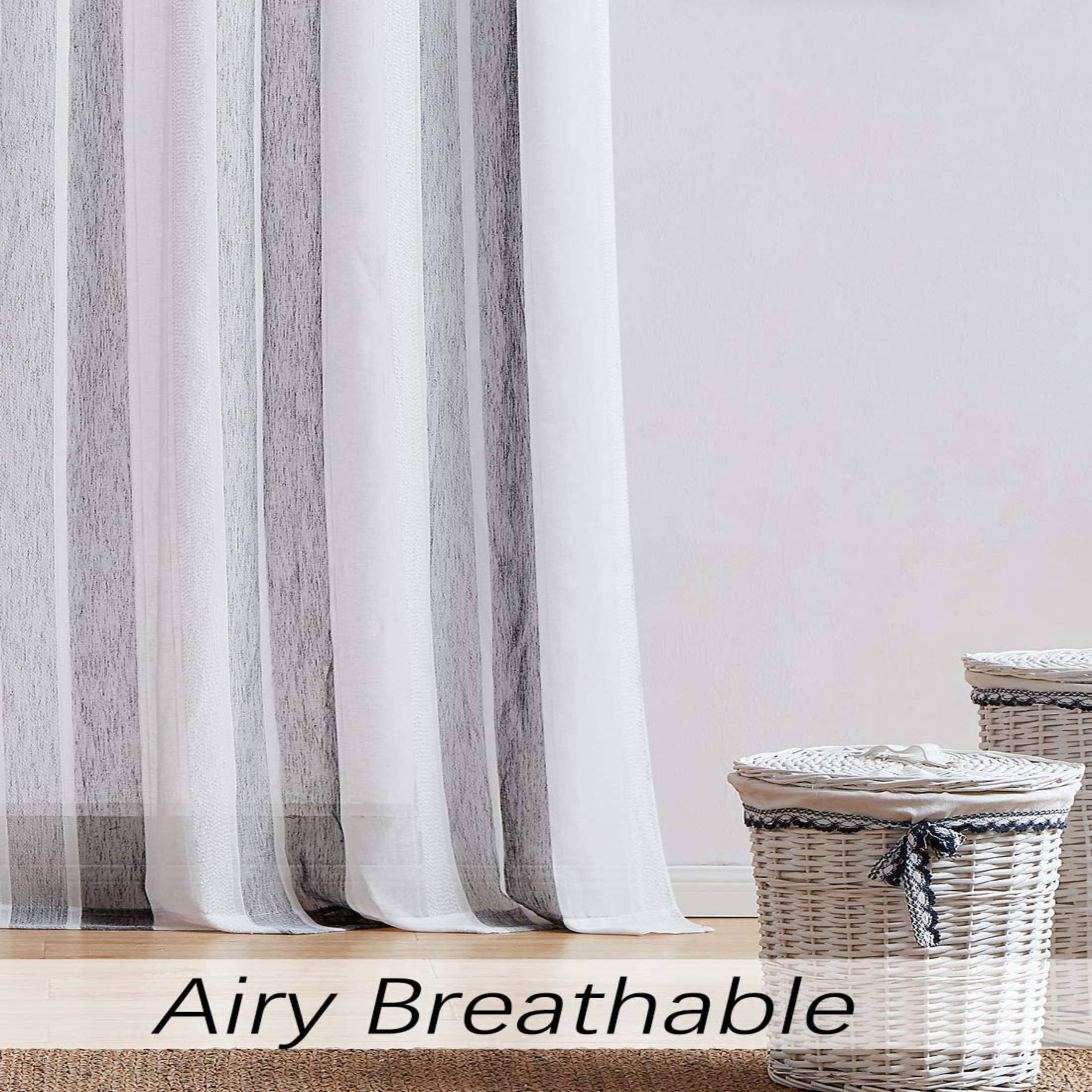 Uptown Home Rustic Linen Semi-Sheer Stripe Curtains, 50” x 95” (2 Panels)