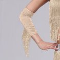 thumbnail image 3 of Lispipm Women's Retro Long Opera Pageant Gloves 1920s Fringe Fingerless Elbow Glove for Costume Party Wedding Arm Sleeves Beige, 3 of 6