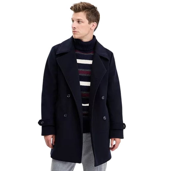 Tommy Hilfiger Mens Classic-Fit Double Breasted Peacoat Coat 44 R Navy Blue