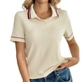 thumbnail image 2 of HongQid Womens Short Sleeve Collared Tops V Neck Button Down Placket Fitted Shirts, 2 of 9