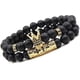 thumbnail image 1 of Pulseras de cuentas negras mate de 8 mm con piedra de ónix y corona de rey., 1 of 5