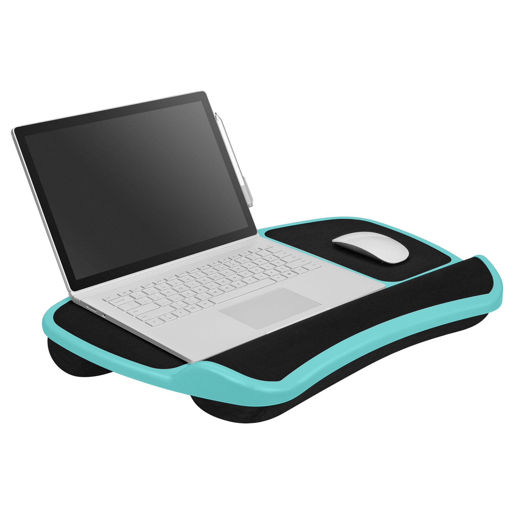 lapgear laptop lap desk with mouse pads and wrist rest aqua sky fits up to 15.6 inch laptops