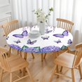 thumbnail image 3 of Purple Flower Butterfly Pattern Round Fitted Tablecloth with Elastic Edge,Dining Table Cover Waterproof,Outdoor Round Tablecloth for Camping,Dining,Indoor and Outdoor, 3 of 7