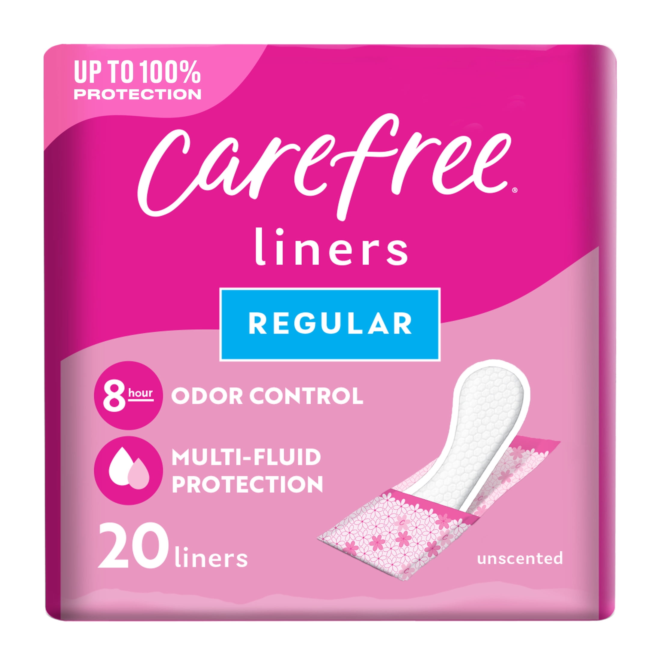 (4 pack) Carefree Panty Liners for Women, Regular, Wrapped, Unscented, 20 (Count)