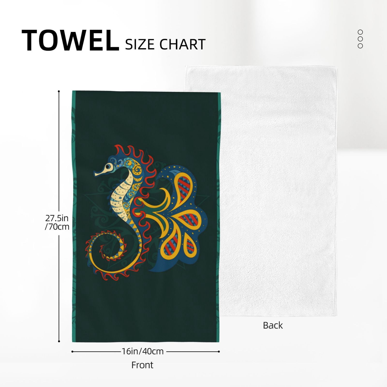 Seahorse Arts Sea Horse Hippocampus 27.5" x 16" Ultra Soft Hand Towel, Face Wash Cloth for Bathroom, Gym, Travel, Pool