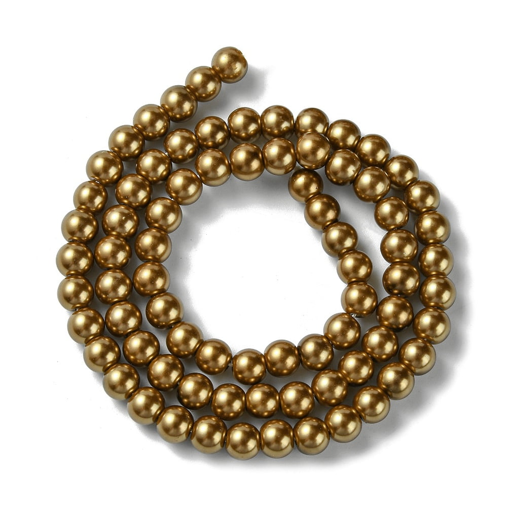 Eco-Friendly Dyed Glass Pearl Beads Strands Grade A Round Cotton Cord Threaded Dark Goldenrod 6mm Hole: 1.2~1.5mm 70pcs/strand 15.7 inch