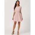 thumbnail image 4 of Disfraz de navidad Allegra K Vestido corto mujer mangas fruncidas estrellas metálicas doradas Rosa L, 4 of 6