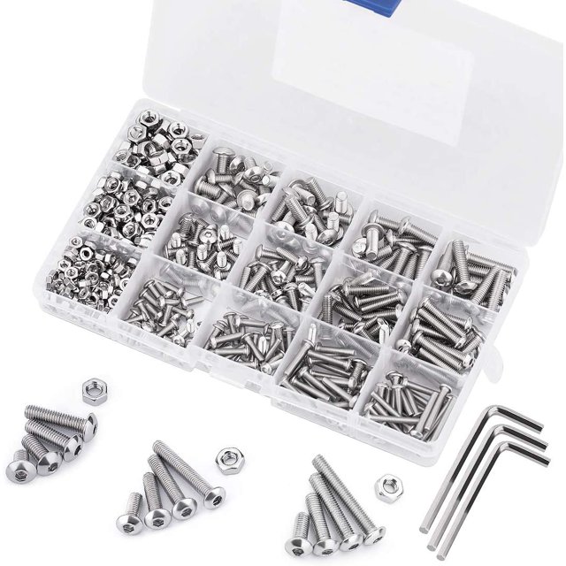 500 Piezas M3 M4 M5 Tornillos de Cabeza Hueca Hexagonal de Acero Inoxidable Tornillos de Cabeza Hueca Hexagonal Tornillos Pernos y Tuercas con Caja de Almacenamiento Surtida