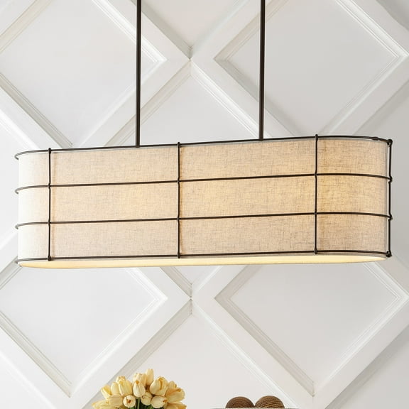 JONATHAN Y Chadwick 42" 4-Light Rustic Farmhouse Iron Linear LED Pendant, Oil Rubbed Bronze