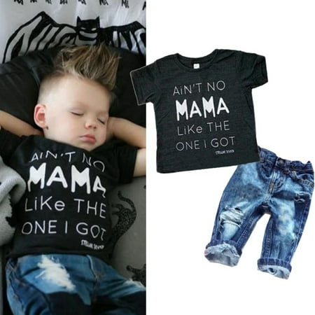 Newborn Toddler Infant Kid Baby Boy Clothes T-shirt Top Tee + Denim Pants Outfits Set