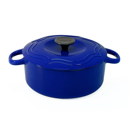 Chantal Enamel Pot - Chantal 5 Quart Porcelain Enameled Covered Cast Iron Dutch Oven Pot, Cobalt Blue