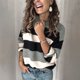 thumbnail image 1 of Suéter de punto con rayas de colores contrastantes para mujer, suéter holgado de estilo europeo y americano para otoño e invierno, 1 of 6