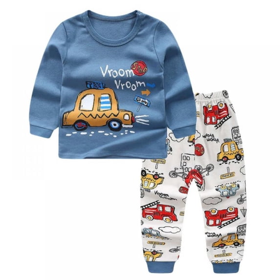 Kids Toddler Boys Girls Print Shoulder Button Long-sleeved Clothing+Pant Underwear/pajamas Two-piece Suit