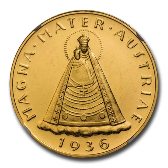 1936 Austria Gold 100 Schilling PL-63 NGC