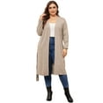 thumbnail image 3 of DARING DIVA Plus Size Sweater Knit Long Sleeve Belted Overwear 1X Khaki, 3 of 6