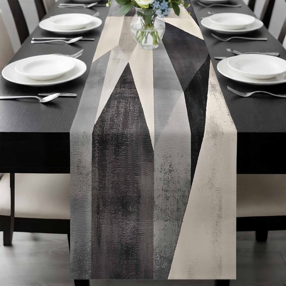 Black Beige Rhombus Table Runner 72 Inches Long, Vintage Geometric Art Kitchen Coffee Dining Table Decoration for Home Party Birthday Wedding Home Decor 16x72 Inches