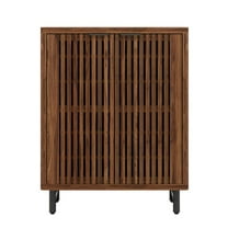 GVN Shoe Storage Cabinet, Shoe Organizer,6-Tier Wooden Shoe Cabinet with Louvered Doors & Adjustable Shelves,Walnut