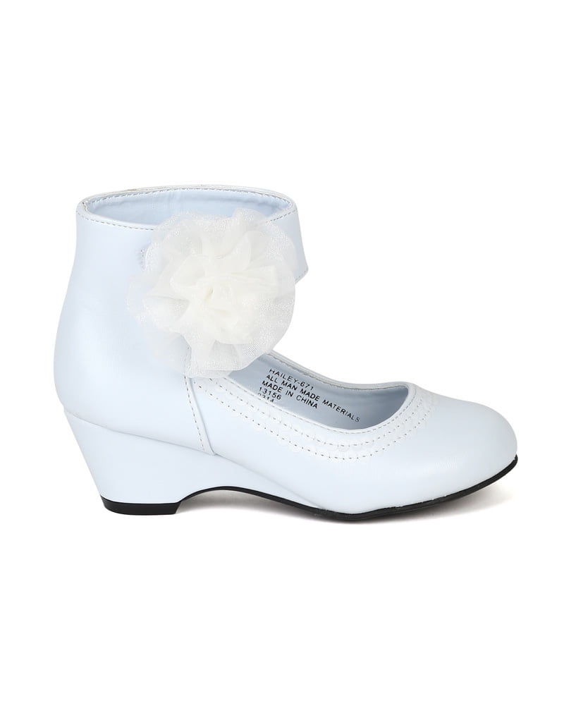 Little Angel Hailey671E New Girl Chiffon Bow Ankle Cuff Kiddie Heel Wedge Sandal
