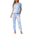 thumbnail image 1 of Conjunto de pijamas para mujeres INSPIRE CHIC, ropa de dormir suave, camiseta de teñido anudado con pantalones, atuendos de sudadera con bolsillo, XS, multicolor, 1 of 6