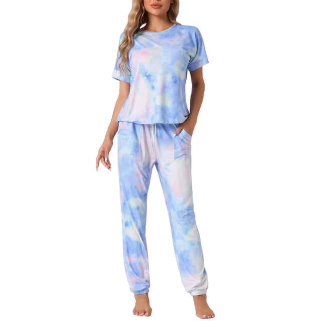 Conjunto de pijamas para mujeres INSPIRE CHIC, ropa de dormir suave, camiseta de teñido anudado con pantalones, atuendos de sudadera con bolsillo, XS, multicolor