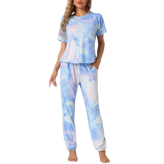 INSPIRE CHIC Women's Pajamas Set Soft Sleepwear Tie Dye T-shirt with Pants Sweatsuit Outfits with Pocket XS Multicolor