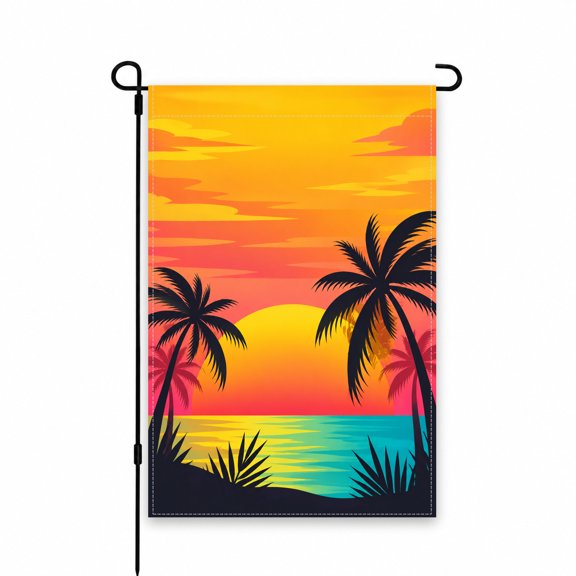 Tropical Sunset Garden Flag 12x18 Inch - Vibrant Palm Trees & Ocean Scene for Patio, Porch, Yard, Lawn, Outdoor Decor - Summer Beach Yard Flag